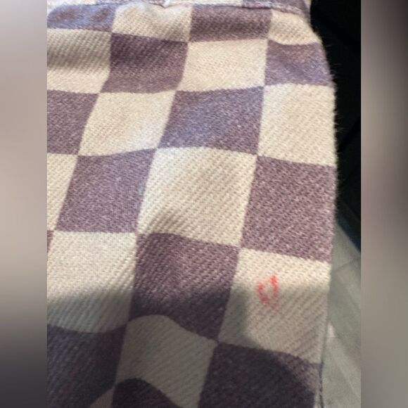 EUC Women’s Checkered Purple Cream Button Up Crop Denim Jacket- Size Small - Picture 8 of 8